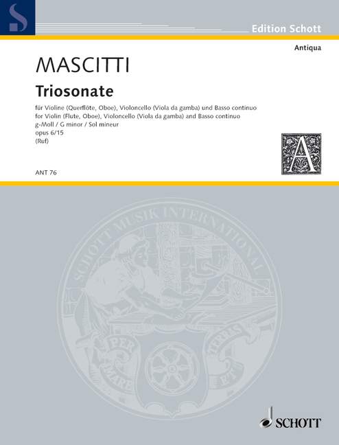 Triosonate g-Moll op. 6/15&nbsp;&nbsp;für Violine (Flöte, Oboe), Violoncello (Viola da gamba) und Basso cont&nbsp;&nbsp;Stimmensatz