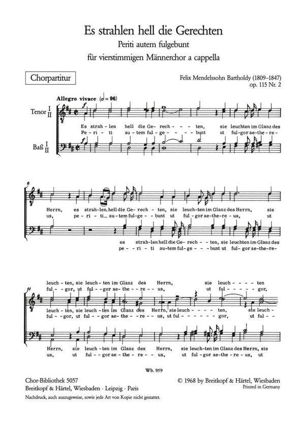 Periti autem ('Es strahlen hell die Gerechten')&nbsp;&nbsp;für Männerchor a cappella&nbsp;&nbsp;Partitur (la/dt)