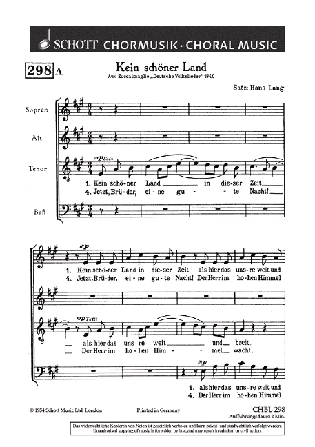 Nachtigallenkanon / Kein schöner Land  für gemischten Chor (SATB)  Chorpartitur
