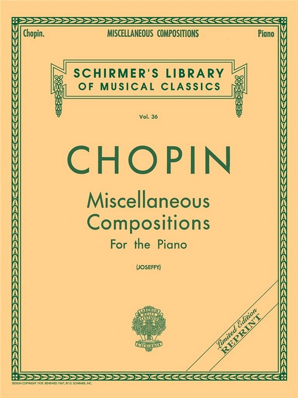 MISCELLANEOUS COMPOSITIONS FOR  PIANO  JOSEFFY, RAFAEL, ED