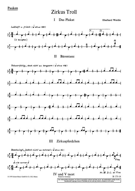 Zirkus Troll  für Kinderchor (SMez) mit Instrumenten (2 Sopran-Blockflöten, Stabspie  Einzelstimme - Pauken