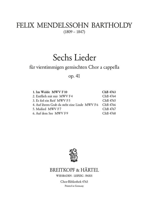 Im Walde op.41,1&nbsp;&nbsp;für gem Chor a cappella&nbsp;&nbsp;Chorpartitur