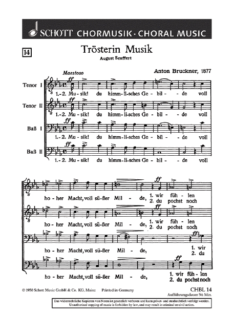 Trösterin Musik&nbsp;&nbsp;für Männerchor (TTBB)&nbsp;&nbsp;Chorpartitur