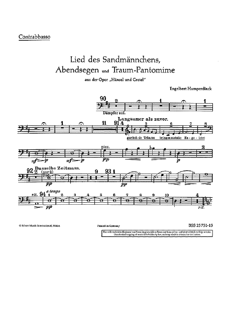 Lied des Sandmännchens&nbsp;&nbsp;für grosses Orchester&nbsp;&nbsp;Einzelstimme - Kontrabass