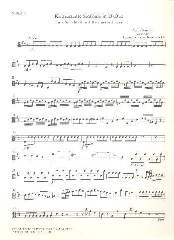 Konzertante Sinfonie D-Dur&nbsp;&nbsp;für 2 Flöten und Kammerorchester&nbsp;&nbsp;Viola 1