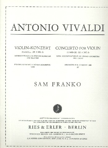 Konzert g-Moll op.4,6&nbsp;&nbsp;für Violine und Streichorchester&nbsp;&nbsp;Partitur