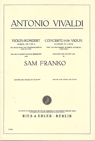 Konzert g-Moll op.4,6 &nbsp;&nbsp;für Violine und Streicher&nbsp;&nbsp;für Violine und Klavier