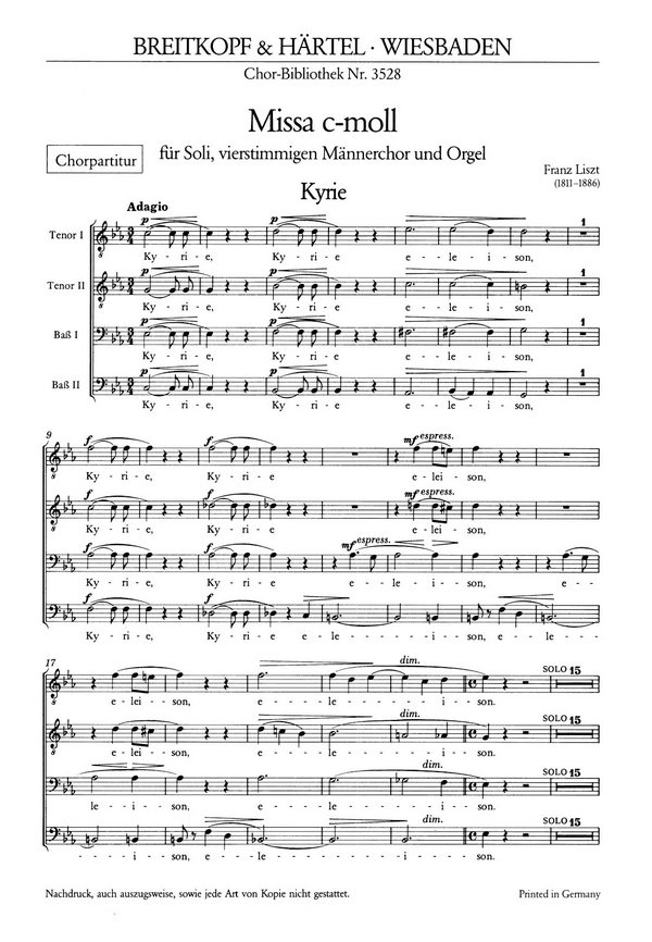 Missa -Moll&nbsp;&nbsp;für Männerchor und Orgel&nbsp;&nbsp;Chorpartitur (la)