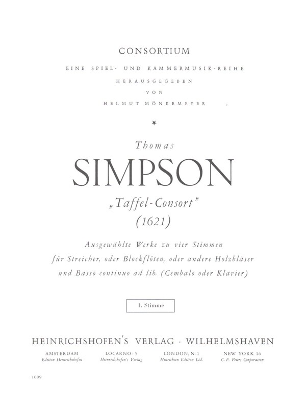 Taffel Consort (1621)&nbsp;&nbsp;für 4 Stimmen (Streicher, Bläser) und Bc&nbsp;&nbsp;4Stimmen