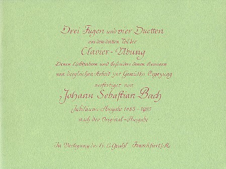 3 Fugen und 4 Duetten aus  dem dritten Teil der Clavierübung  BWV802-805, 952-953, 961