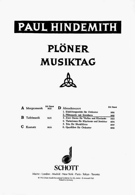 Plöner Musiktag  für Flöte und Streichorchester  Partitur