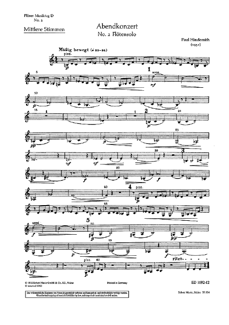 Plöner Musiktag  für Flöte und Streichorchester  Einzelstimme - mittlere Streicherstimme