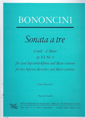 Sonata à tre op.6,9 für  2 Sopranblockflöten und Bc  