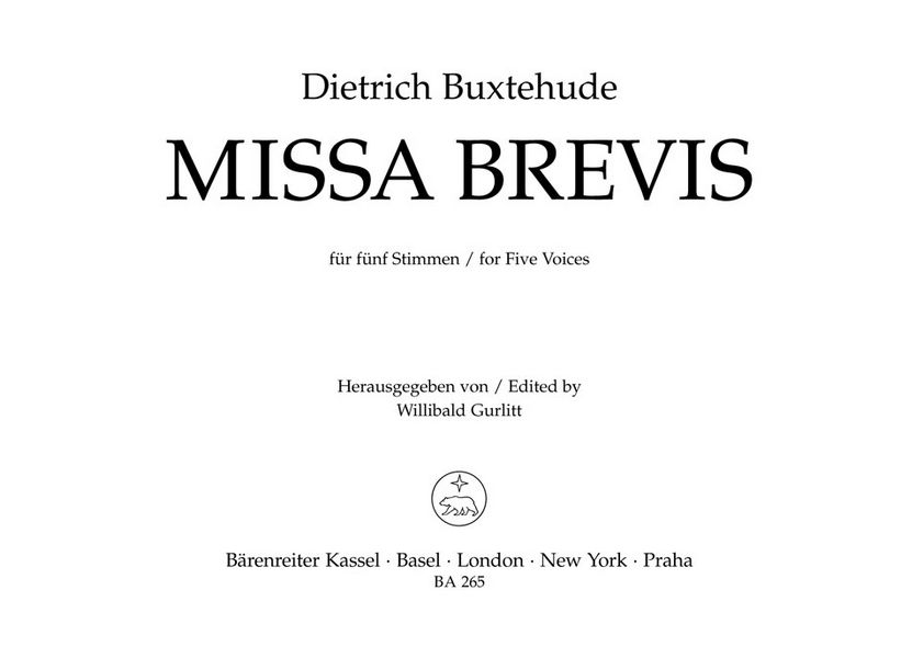 Missa brevis für gem Chor (SSATB)&nbsp;&nbsp;und Bc&nbsp;&nbsp;Partitur (la)