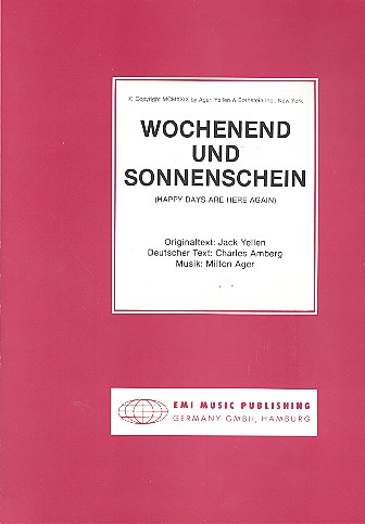 Wochenend und Sonnenschein&nbsp;&nbsp;für Gesang und Klavier&nbsp;&nbsp;Einzelausgabe (dt/en)