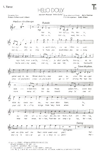 Hello dolly&nbsp;&nbsp;für Männerchor und Klavier&nbsp;&nbsp;Tenor 1