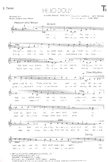Hello Dolly&nbsp;&nbsp;für Männerchor und Klavier&nbsp;&nbsp;Tenor 2