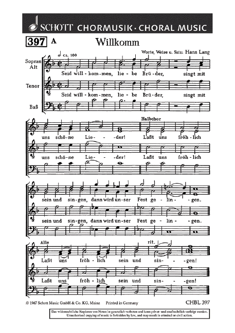 Willkomm / Auf Wiedersehn  für gemischten Chor (SATB)  Chorpartitur