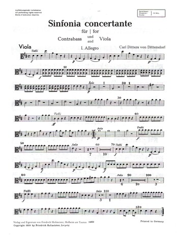 Sinfonia concertante D-Dur für  Viola, Kontrabass und Orchester  Viola
