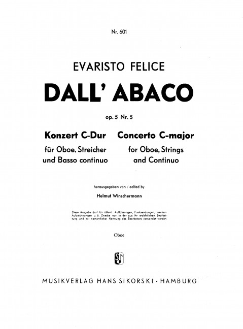 Konzert C-Dur op.5,5 &nbsp;&nbsp;für Oboe und Streichorchester&nbsp;&nbsp;Oboe solo