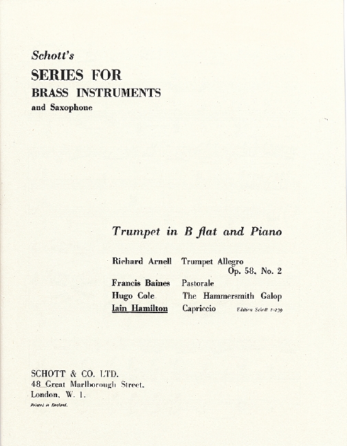 Capriccio  for trumpet in b flat and piano  score and 1 part