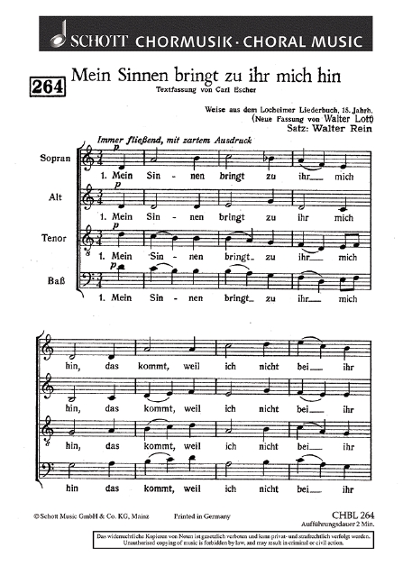 Mein Sinnen bringt zu ihr mich&nbsp;&nbsp;für gemischten Chor&nbsp;&nbsp;Chorpartitur