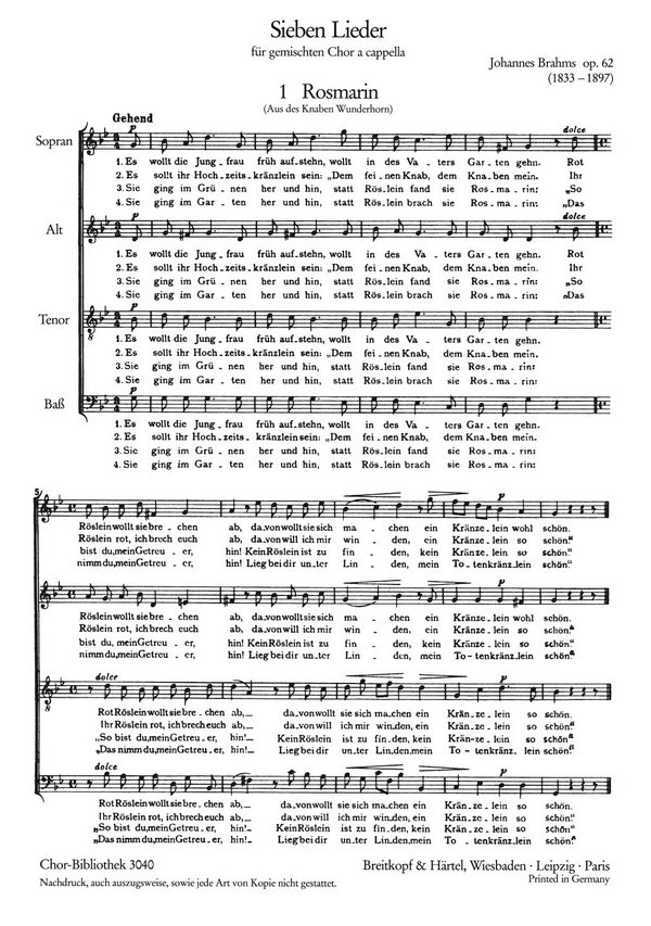 7 Lieder op.62  für gem Chor  Partitur (dt)