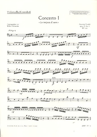 Concerto Nr. 1 F-Dur op. 10/1 RV 433/PV 261&nbsp;&nbsp;für Flöte (Alt-Blockflöte), Streichorchester und Basso continuo&nbsp;&nbsp;Einzelstimme - Violoncello/Kontrabass