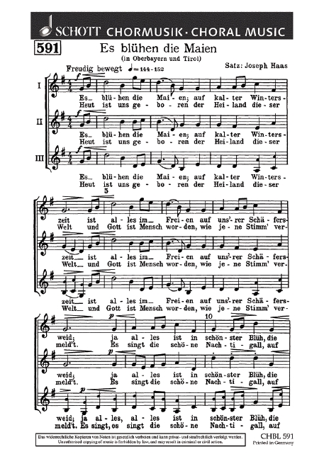 Es blühen die Maien&nbsp;&nbsp;für Frauen- oder Kinderchor (SMezA)&nbsp;&nbsp;Chorpartitur