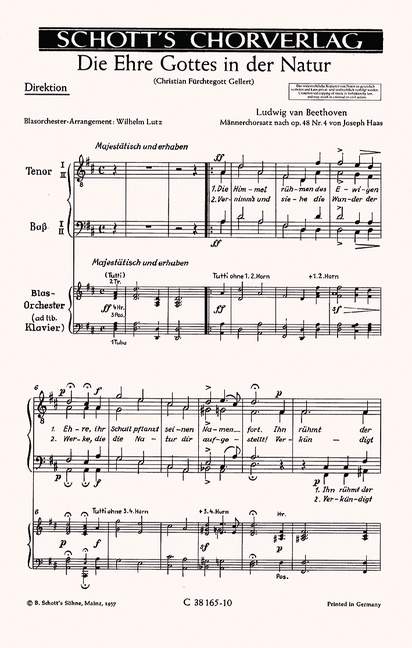 Die Ehre Gottes in der Natur op. 48/4&nbsp;&nbsp;für Männerchor (TTBB) oder gemischter Chor (SATB) a cappella oder mit &nbsp;&nbsp;Klavierdirektion