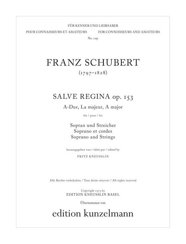 Salve Regina A-Dur op.153&nbsp;&nbsp;für Sopran und Streichorchester&nbsp;&nbsp;Partitur