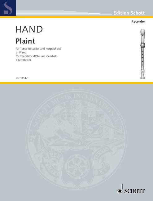 Plaint  for tenor recorder and harpsichord (piano)  