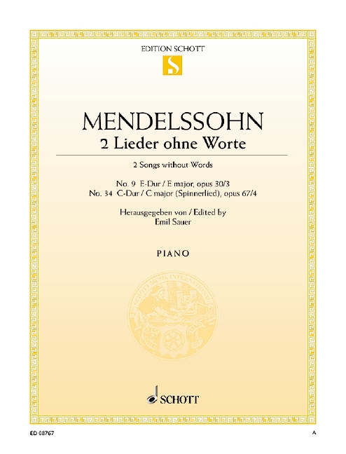Lieder ohne Worte Nr.9 E-Dur op.30,3 und Nr.34 C-Dur op.67,4&nbsp;&nbsp;für Klavier&nbsp;&nbsp;