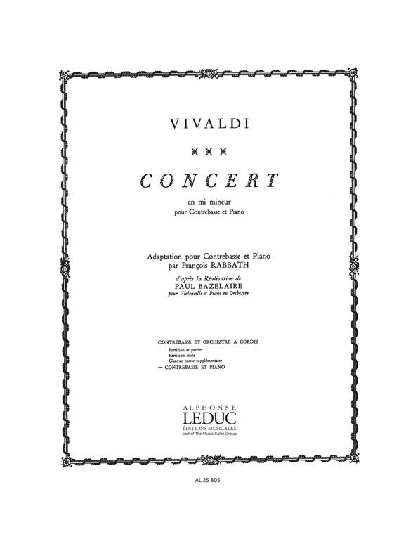 CONCERT MI-MINEUR, POUR CONTRE-  BASSE ET PIANO  BAZELAIRE, PAUL, ED             AU
