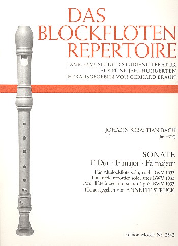 Sonate F-Dur nach BWV1033&nbsp;&nbsp;für Altblockflöte solo&nbsp;&nbsp;