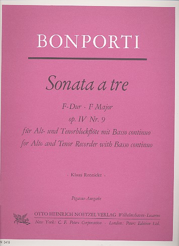 Sonata a tre F-Dur op.4,9 für  2 Blockflöten (AT) und Bc  