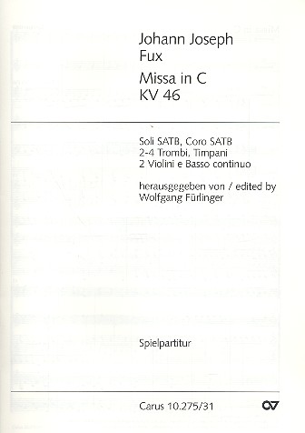 Missa C-Dur KV46 für Soli (SATB),  Chor und Orchester  Bläserpartitur