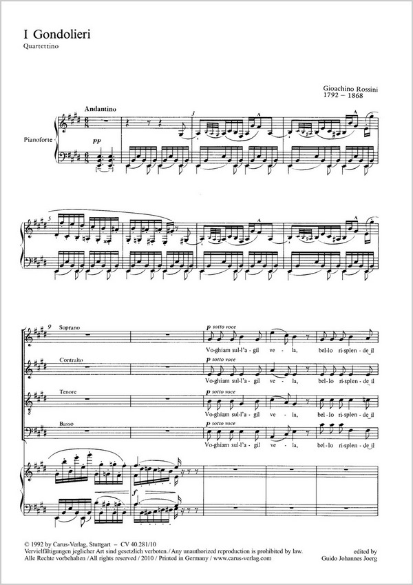 I gondolieri für gem Chor  und Klavier  Partitur (it)