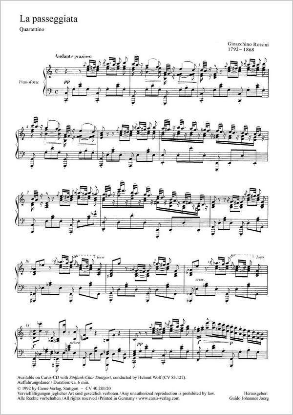 La passeggiata Quartettino per&nbsp;&nbsp;soprano, contralto, tenore, basso e&nbsp;&nbsp;pianoforte,    Partitur (it)