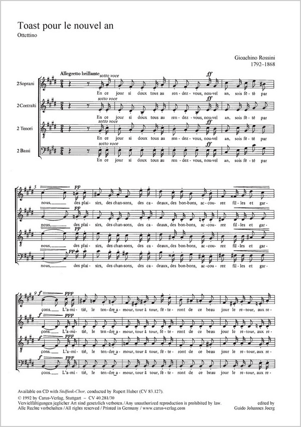 TOAST POUR LE NOUVEL AN CORO SATB&nbsp;&nbsp;PARTITUR (FR)&nbsp;&nbsp;