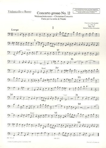 Concerto grosso C-Dur op.3,12  für 2 Violinen und Streicher  Cello/Bass