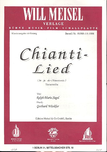 Chianti-Lied für Männerchor  und Klavier  Partitur