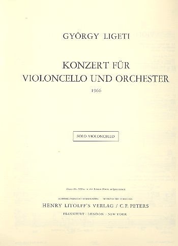 Konzert  für Violoncello und Orchester  Violoncello solo