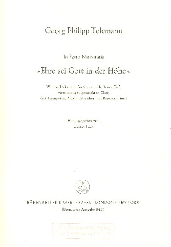 Ehre sei Gott in der Höhe für&nbsp;&nbsp;Soli (SATB), Chor und orchester&nbsp;&nbsp;Partitur