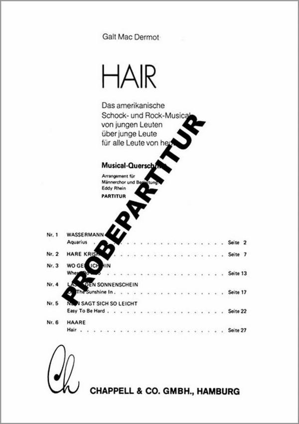Hair Musicalquerschnitt&nbsp;&nbsp;für Männerchor und Klavier&nbsp;&nbsp;Partitur (dt/en)
