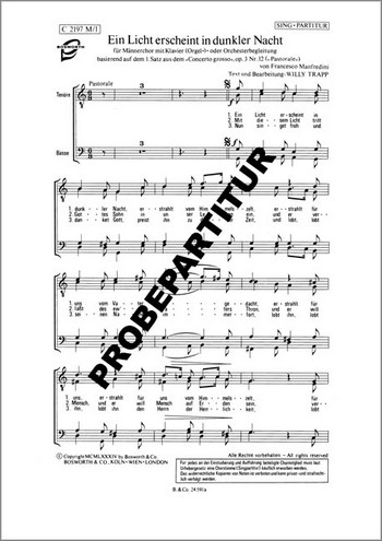 Ein Licht erscheint in dunkler Nacht  für Männerchor und Orgel  Partitur (dt)