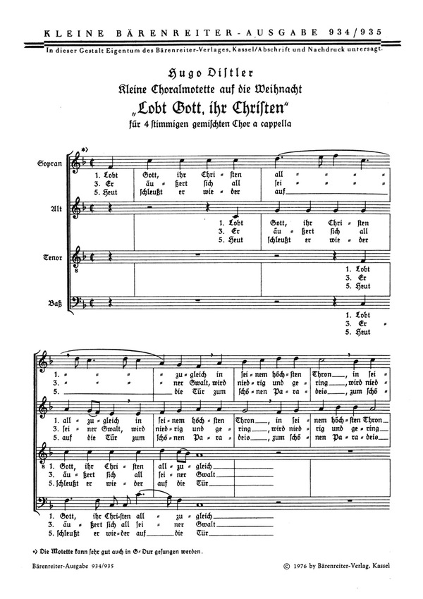 Lobt Gott, ihr Christen allzugleich  für Chor (SATB)  Partitur
