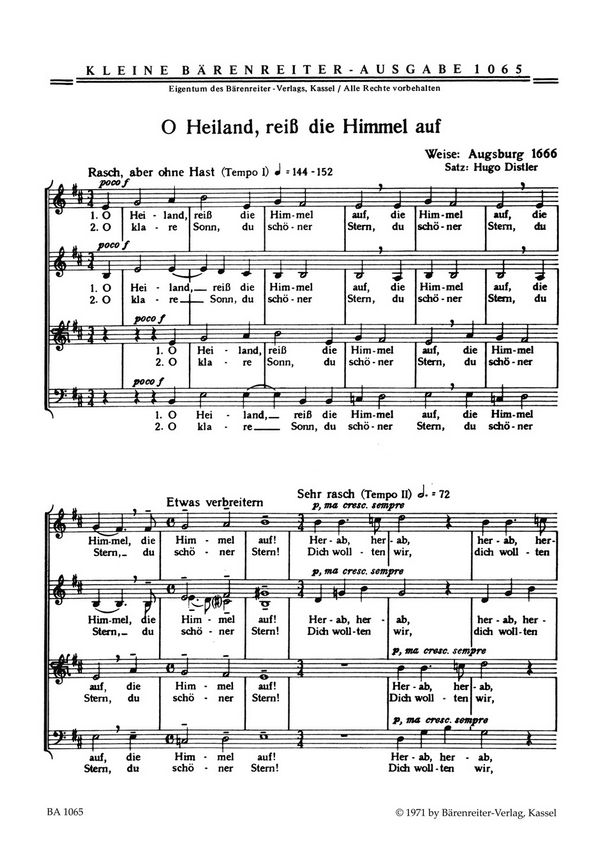 O Heiland reiss die Himmel auf  für gem Chor  Partitur (dt)