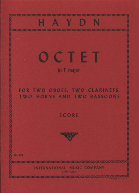 Octet F major&nbsp;&nbsp;for 2 oboes, 2 clarinets, 2 horns and 2 bassoons&nbsp;&nbsp;study score
