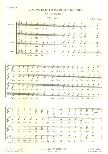 Alles was ihr tut mit Worten oder mit Werken  für Soli, gem Chor und Streicher  Chorpartitur